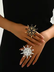 Luxury Dual-Color Starburst Full Diamond Ring Set, Exaggerated 3D Sun Moon Celestial Rings, Vintage Palace Style Banquet Accessory