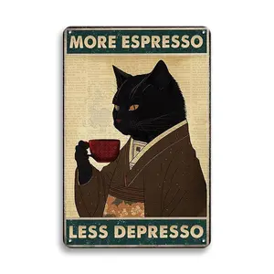 Vintage Tin Sign, 1 Count/20pcs More Espresso Less Espresso Lettering Metal Sign, Vintage Plaque Decor, Wall Decor for Home Living Room Bedroom Coffee Shop