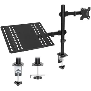 Mount-It! Adjustable Desk Mount for Laptop & Monitor – Includes Cooling Tray & Cable Management