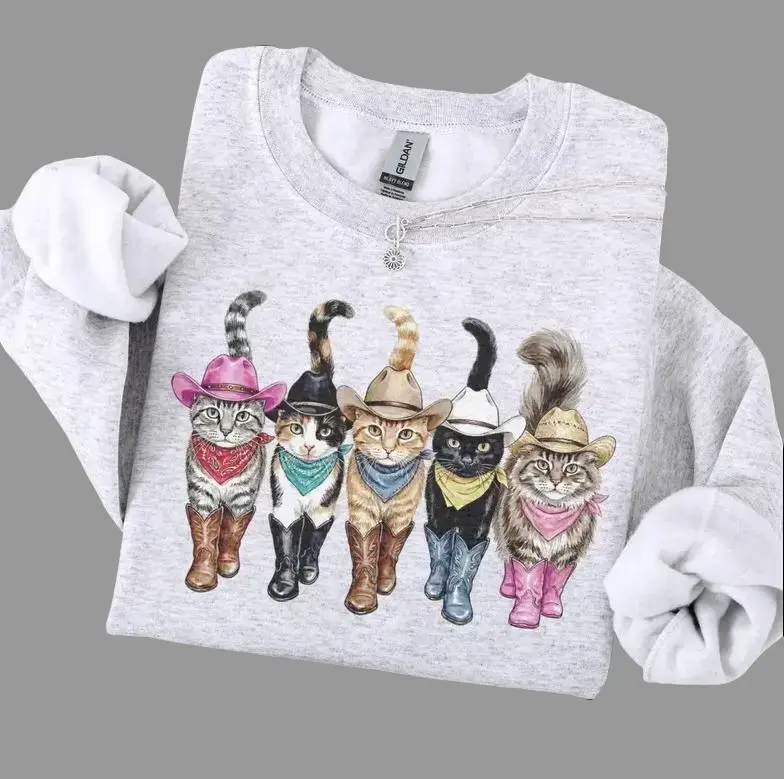 Western Cats Sweatshirt, Vintage Nostalgia , Country Rodeo Sweatshirt, Cowgirl Kittens