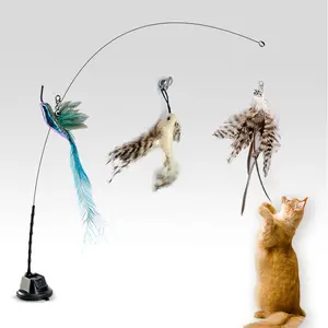 Cat Toy Set——Cat Toy Wand Auto Interactive Toys for Indoor Cat, 5 in 1 Hands-Free Natural Bird Feather Ball Toys, Strong Suction Cup with Bird & Feather Attachments, Bell Teaser