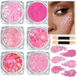 Face Glitter, Pink Body Glitter Gel, Holographic Glitter for Face and Body, Hair, Gel Glitter Makeup for Festival Party Cheer Glitter