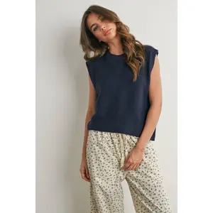 Plain Knitted Top - Navy