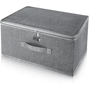 Lockable Storage Box, Organizer Bag Bins Case, Box with Lock, Boxes Storage, Lockable Box, Foldable Fabric Box with Handles, Storage Box with Lid for Clothes, Clothes Storage (16 x 12 x 8 inches)