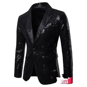 Men's Glitter Contrast Sequins Button Blazer, Slim Fit Long Sleeve Suit Jacket for Party, Formal Occasions, Men's Clothing for All Seasons, Menswear Costumes Gamis