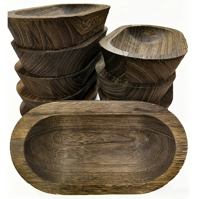 10 Pieces Wooden Dough Bowl for Decor Bulk Hand Carved Paulownia Wood Candle Making Rustic Wood Dough Bowls Decorative Bowl for Home Decor Candles Centerpiece Bowl-Party Pack Favors Christmas&Halloween Gifts for Centerpieces