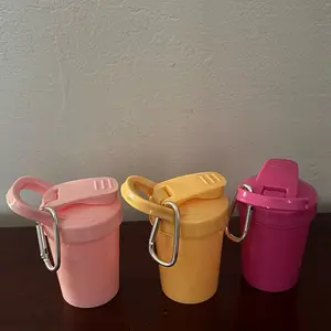 3 Set Mini Shaker Bottle 4 oz - Pink, Yellow, and Pink Colors with Carabiner Hooks