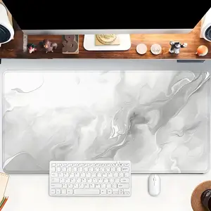 1pc White Marble Gaming Mouse Pad Aesthetic Art Desk Mat Rubber Base with Stitched Edge Non-Slip Desk Accessories XL Large Extended Keyboard pad for Office Home Desktop Accessory as Gifts for Men Women Friends