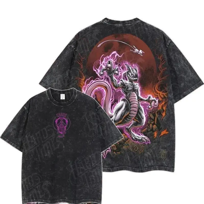 HardTimeClothing - Mewtwo Pokemon Retro Vintage Unisex Oversize Anime Manga Acid Washed Heavyweight Cotton T-shirt, Anime Merch, Gift For Anime Fan. Clothes Oversized