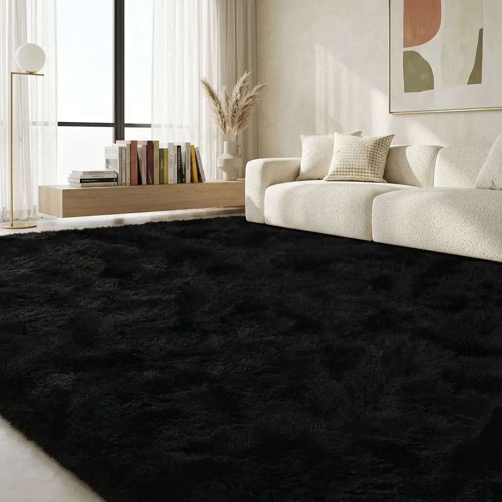 Black Soft Fluffy Area Rug For Living Room Bedroom, Plush Shag Rugs, Fuzzy Shaggy Accent Carpets For Kids Girls Rooms, Modern Apartment Nursery Dorm Indoor Furry Decor