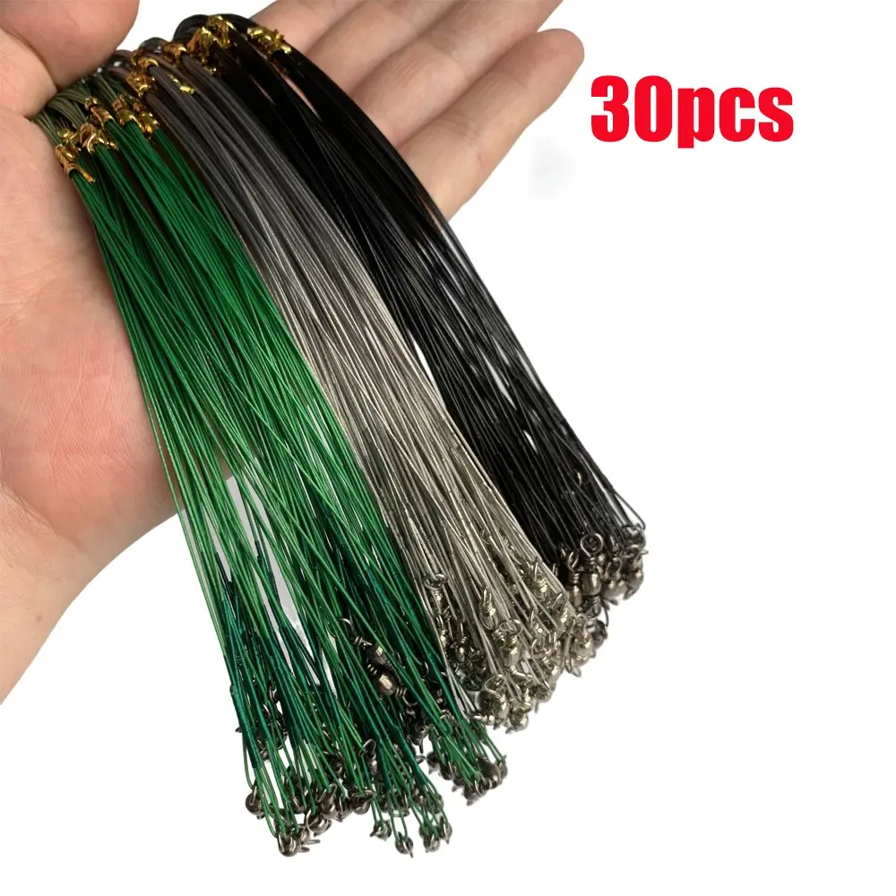 30pcs Random Color Fishing Line Leaders with Swivel Rings, Anti-Tangle Stainless Steel Wire, 15/20/25/30cm Fish Lure Accessories, Swivels For Fishing, Fishing Gear Accessories
