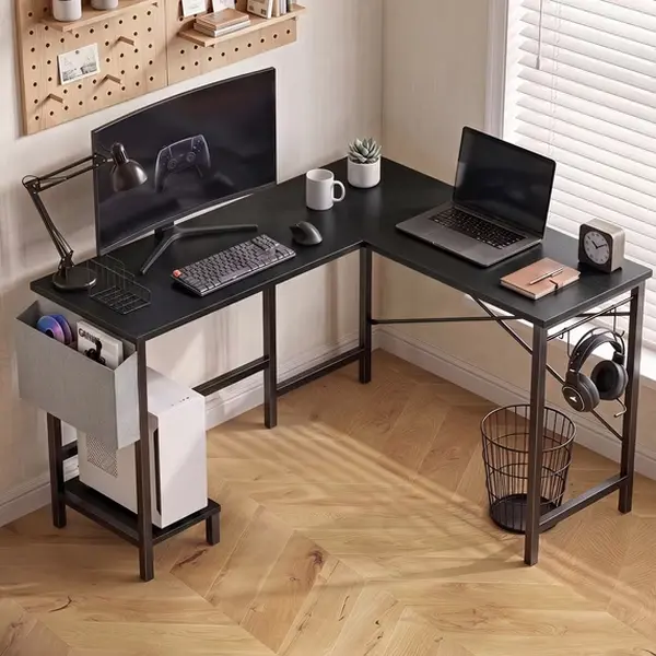 edx 50 inch L Shaped Desks with Storage Bag and CPU Holder, Reversible Office Desks Corner Design Computer Workstations Table for Gaming/Office/Study