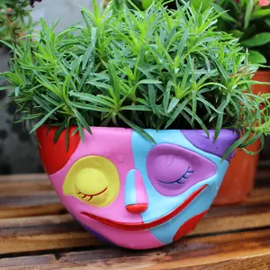 Bohemian Style Flower Pot, Smiley Face Planter, Garden Planter, Home Decor Colorful Resin Craft, Drainage Holes, Resin Artwork