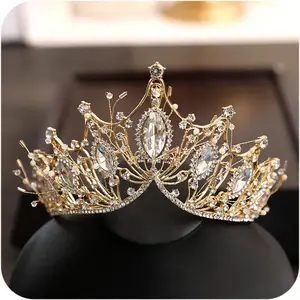 Gold Crown for Women Baroque Queen Crown and Tiara for Girls Crystal Headband Mermaid Crown Princess Hair Accessories for Bride Birthday Party Bridesmaids Halloween Costume Cosplay