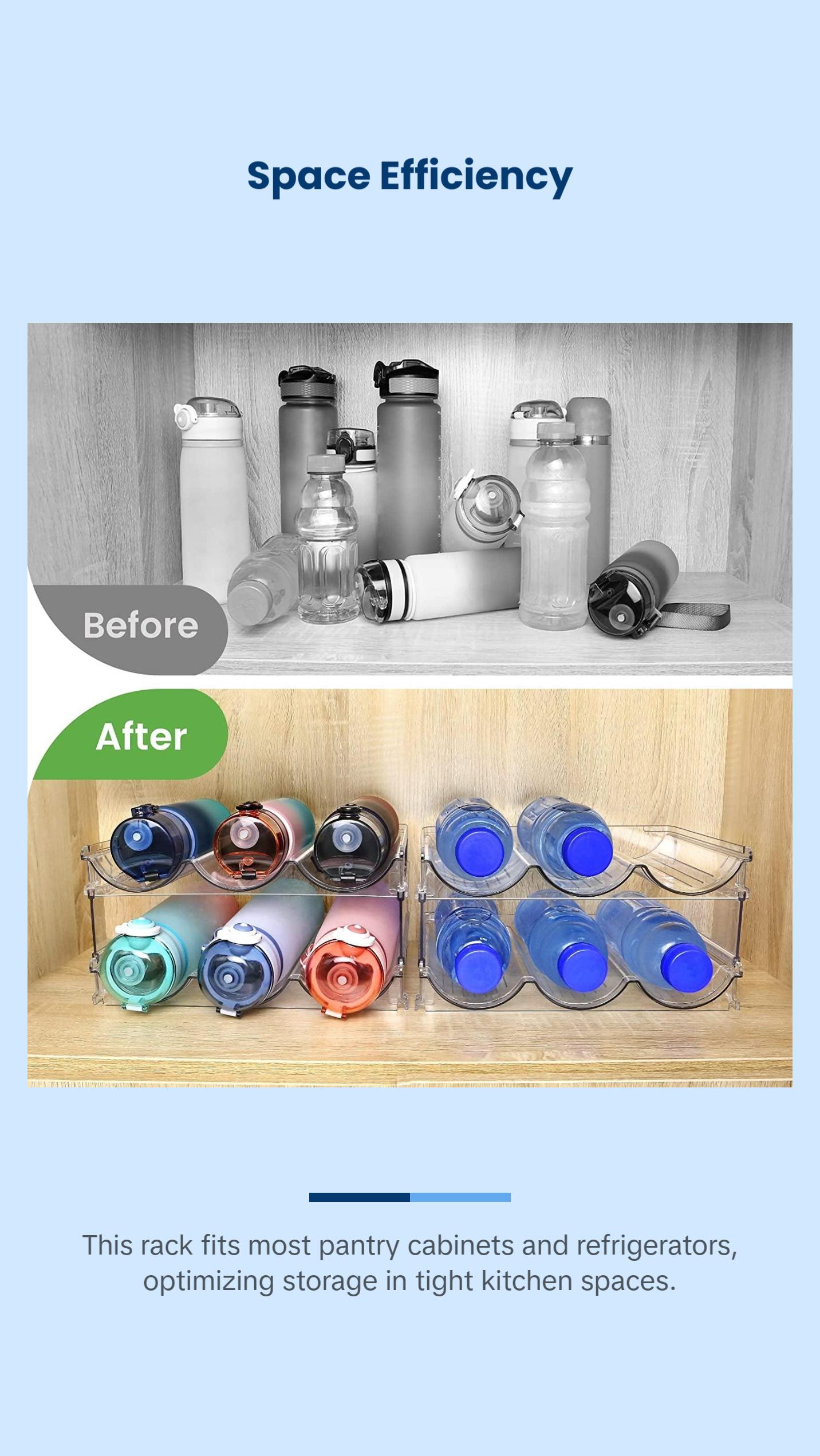 Water Bottle Organizer for Cabinet, Water Bottle Storage Organizer, 2 Packs Water Bottle Storage Rack, Water Bottle Holder for Cabinet, Stackable Water Bottle Storage Rack