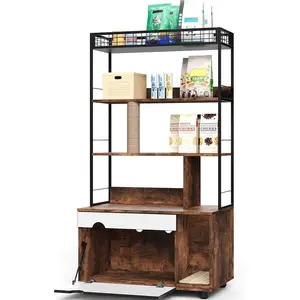 Cat Litter Box Enclosure Hidden Furniture, Vintage Brown Wooden Cabinet with 4-Tier Storage Tower & Scratching Post, Modern Pet House with Odor Control Corridor, Fits Standard Litter Boxes bix ciber monday deals fumo ilitterbox home apartment
