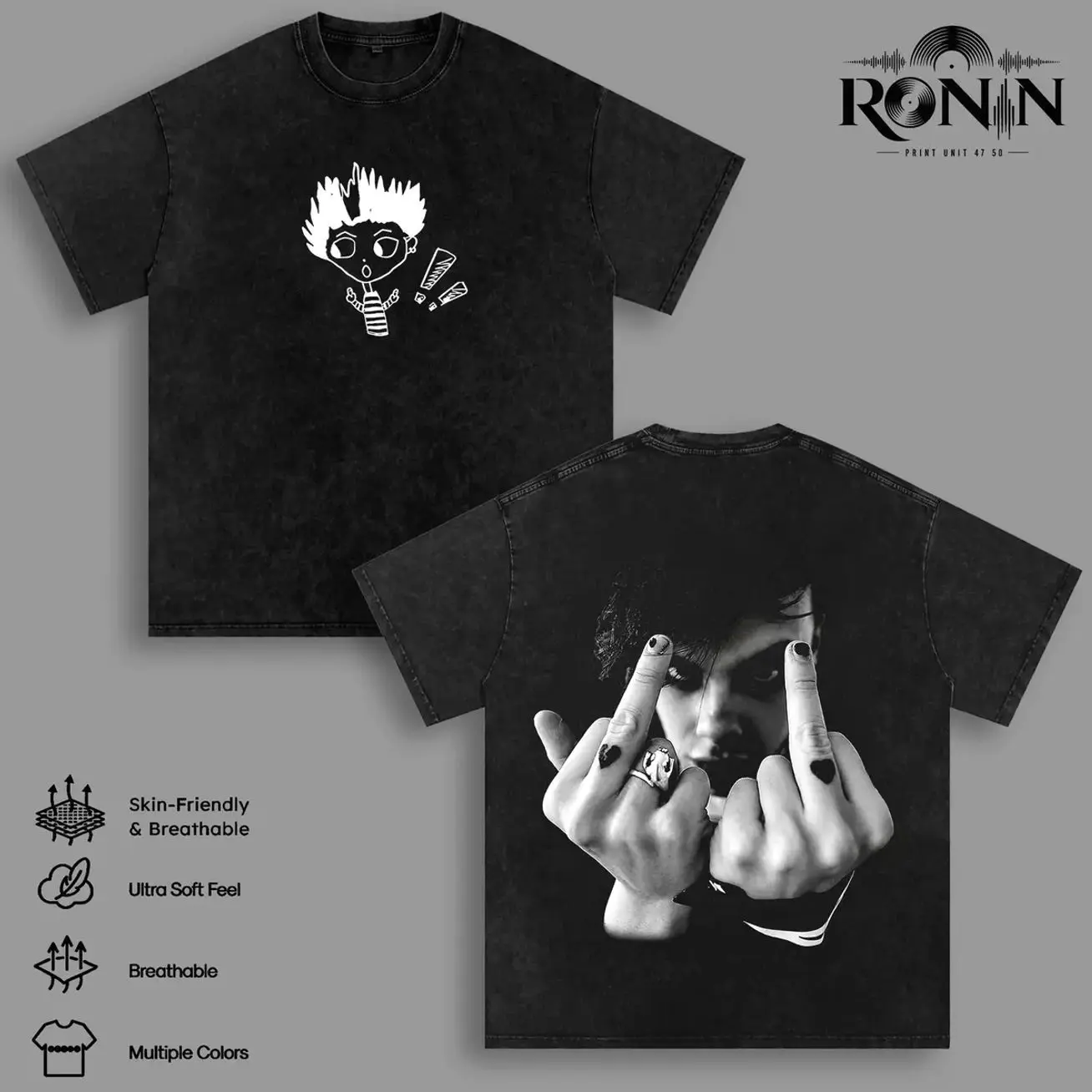 YUNGBLUD Vintage Washed Graphic T Shirt, Double Sided Alternative Rock Band Tee, Oversized Heavyweight Cotton Streetwear, Unisex Concert Music Fan Shirt K55