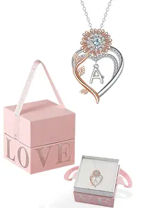 Mother's Day Gift Elegant Double Layer Heart Initial Necklace Rose Box Included, Perfect for Mom Wife Girlfriend, Heart Shaped Necklace