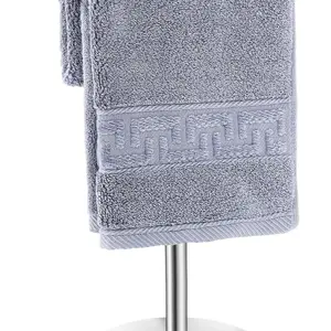 T-Shape Bath Hand Towel Holder Stand Stainless Steel Free Standing Hand Towel Rack with Heavy Base Bathroom Kitchen & Countertop Silver