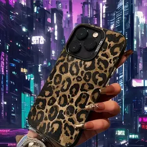 New Black Luxury Leopard Print TPU Anti-drop Design Metal Button Precise Cutout Creative Fashion High-end Phone Case for iPhone 17 17Air 16 14 15 Pro Max 11 12 13 SE 7 8 Plus X XR XS MAX Soft Shockproof Protective Cover Smartphone Protection