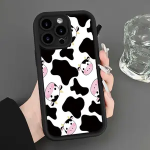 Cute Cow Pattern Case for IPhone 16 15 14 Pro Max 13 12 11 XR XS Plus Shockproof Full Camera Protection Durable Slim Silicone Cover