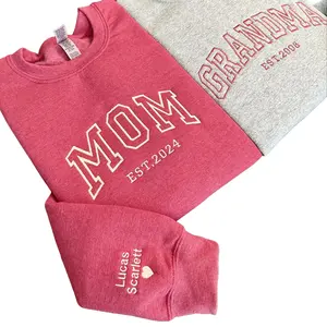 Custom Embroidered Mom Sweatshirt with Kids Name On Sleeve, Grandma Shirt With Date, Mama Est Year Sweater, Gift For New Mom, Mothers Day Gift