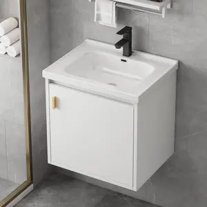 20'' Bathroom Vanity with Sink Combo, Wall Mounted Small Bathroom Vanity with Soft-Close Door Modern Floating Cabinet, Pop-up Drain, P-Trap Included, White(No Faucet)