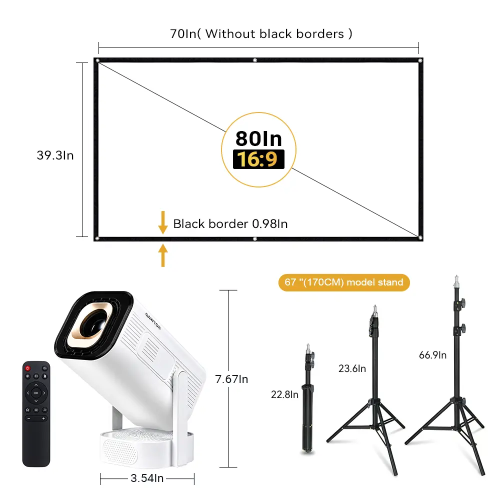 Portable Mini Projector with 80" Projector Screen & 67" Tripod Stand, Smart Home Theater Projector Bundle for Bedroom, Outdoor Movie Night, Camping, Gaming & Family Entertainment