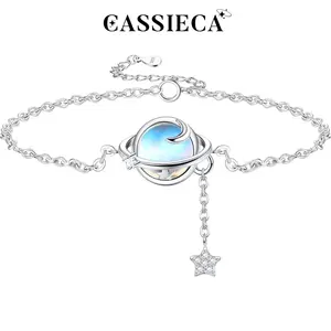 CASSIECA 925 Sterling Silver Bracelet for Women Moonstone Bracelet Shiny Friendship Bracelets Gifts for Her Mothers Day Gifts Birthday Gifts for Women Hand Chain