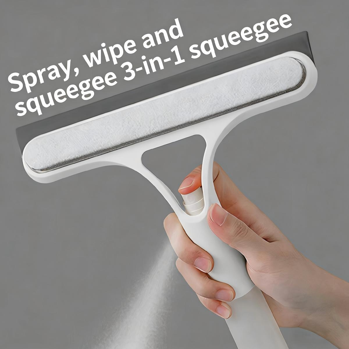 3 in 1 Spray Window Scraper and Squeegee, All Purpose Household Cleaning Tool for Glass, Mirrors, Shower Doors and Cars, White & Yellow