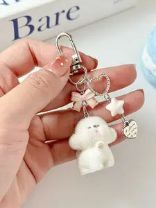 Bag Pendant Cute Dog With A Bow Bag Charm 3d Realistic Bag Charm High Quality Girly Heart Cute And Sweet Suitable For Bags And Keys Backpack Charm Bag Charm Keychain Suitable For Giving To Friends Birthday Gift Purse Accessories
