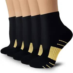 5 Pairs Copper Compression Socks for Women & Men Ankle Plantar Fasciitis Arch Support Running Socks for Athletic