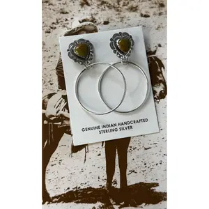 Heart Hoop Earrings - Turquoise - Sterling Silver - Native Handmade - Merle House