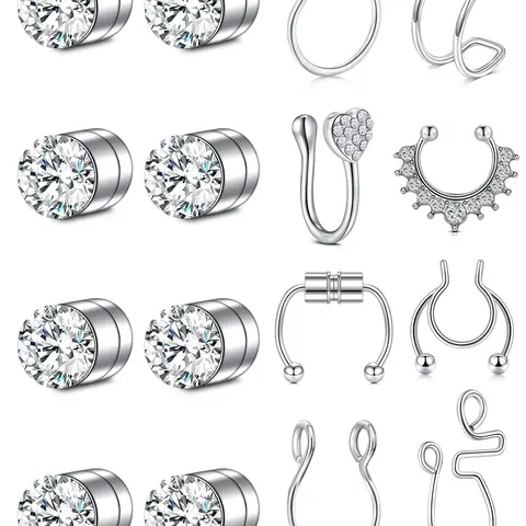 Rhinestone Decor Spiral Nose Ring, Punk Style Stainless Steel Nose Studs, Fashion Body Jewelry, Body Matching Jewelry for Party, Daily Clothing Decor for Men & Women