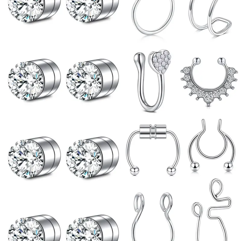 Rhinestone Decor Spiral Nose Ring, Punk Style Stainless Steel Nose Studs, Fashion Body Jewelry, Body Matching Jewelry for Party, Daily Clothing Decor for Men & Women