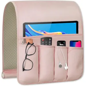 Remote Control Holder for Armchair,Couch  Organizer TV Remote Holder for Bed Storage 5 Pockets,Remote  Bedside Organizer Bedside Table Organizer (Pink, 35"x12.4")