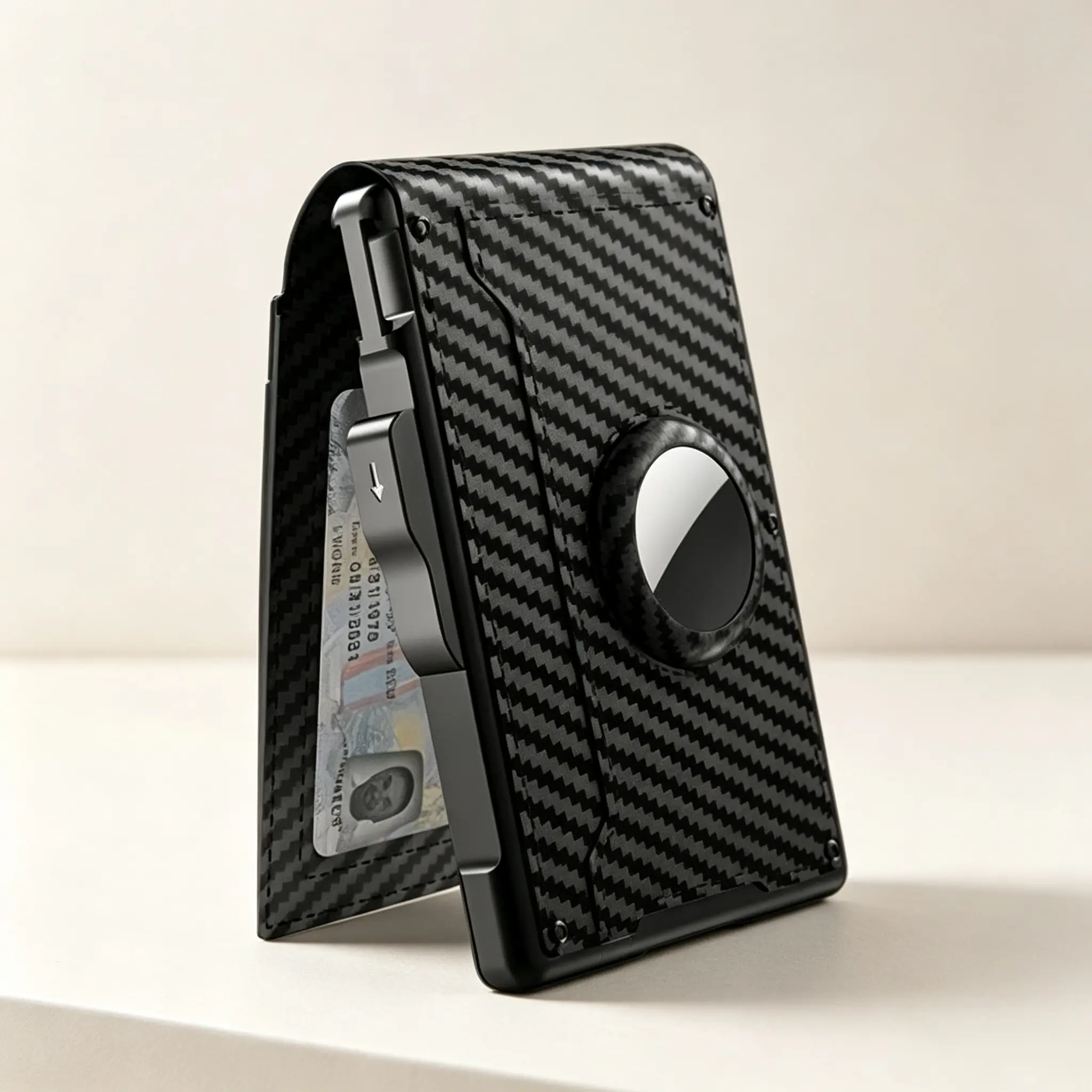 Men's Minimalist Bifold Wallet Built with AirTag Slot, RFID Blocking Protection, Pop-Up Card Holder. Holds 7-9 Cards with Magnetic Clip for Up to 5 Cash Bills, AirTag Not Included, Ideal Father’s Day Summer Gift