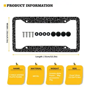 Leopard Print License Plate Frame 4 Holes Premium Aluminum Alloy Weatherproof Rust-Proof Black Grey Leopard Print Car Tag Cover Universal US Standard 12.2x6.3 Inch Easy To Hang & Install With Mounting Screws Stylish Wild Animal Print Car Accessories