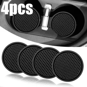 4pcs New Car Cup Holder Anti-Slip Silicone Insert Coaster Mat Universal Car Accessories Black Fit For Most Cars