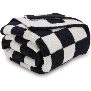 Checkered Blanket, Ultra Soft Cozy Black and White Checkered Throw Blanket, Warm Fluffy Checkerboard Throw Blanket, Black Checkered Blanket, for Couch Bed Sofa, 50x60 Inches