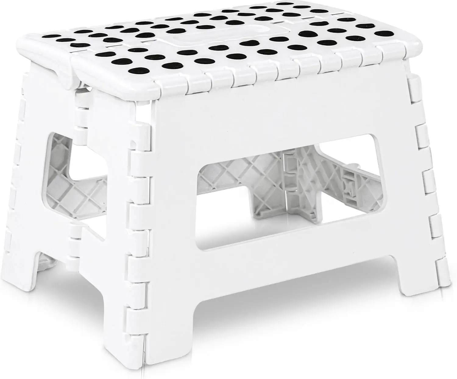 Folding Step Stool - (Pack of 1) Foot Stool with 9 Inch Height - Holds Up to 300 lbs - Lightweight Plastic Foldable Step Stool for Kitchen, Bathroom & Living Room (White)