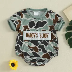 Kupretty Newborn Baby Boy Camo Romper Letter Embroidered Short Sleeve Bodysuit Casual Spring Summer Clothes 0-12 Months