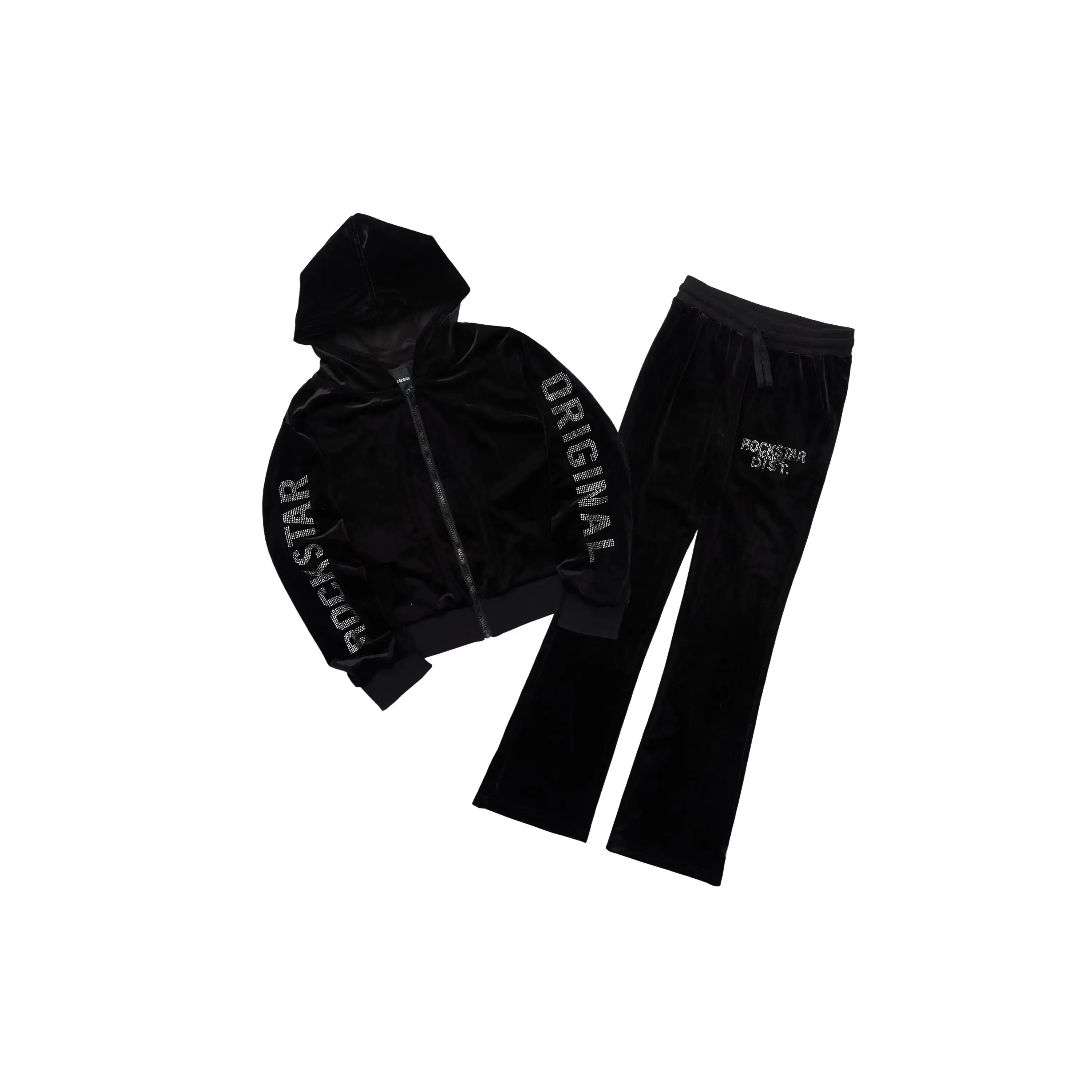Girls Shakura Black Stacked Velour Track Set Girls Shakura Black Stacked Velour Track Set