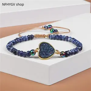 Adjustable Druzy Beaded Bracelet, 4mm Faceted Stone Wheel Cut Bead Bracelet, Boho Braided Friendship Jewelry for Women, Best Friend Gift