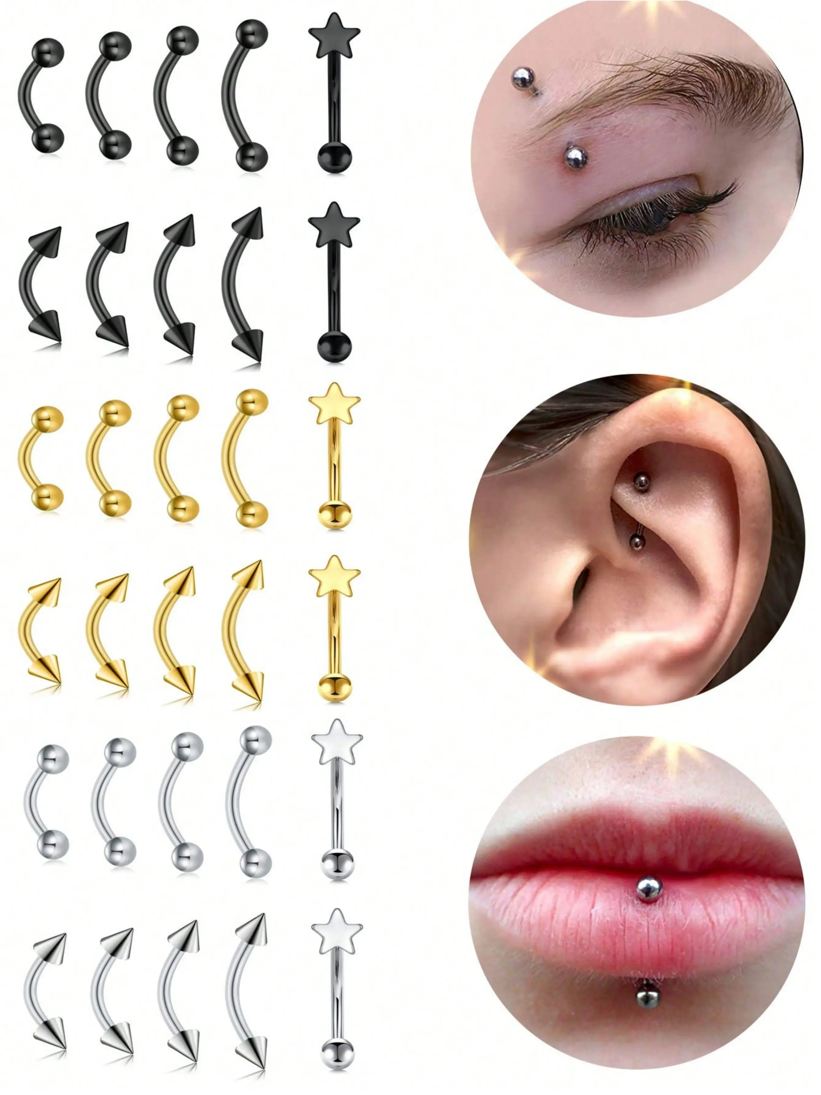 10pcs Stainless Steel Curved Barbell Tiny Eyebrow Ring Lip Jewelry Ear Rook Navel Small Belly Button Ring Body Jewelry Piercing Jewelry For Women Men