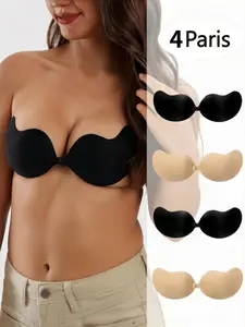 1/2/4 Pairs Women's Mango-Shaped Breathable Bra Pads, Solid Color Waterproof Adhesive Invisible Strapless Bra Insert, Breast Lift & Shaping Nipple Covers, Suitable For Casual Outings, Travel Vacation, Various Occasions, Underwear Womenswear
