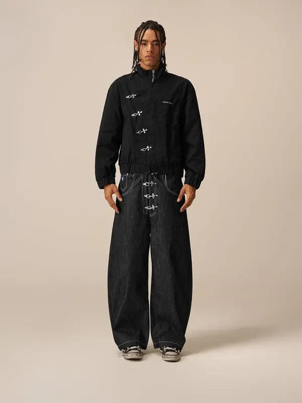 Aelfric Eden Boxy Jacket Long Sleeve Stand Collar Metal Button Slant Placket Retro Y2K Unisex Streetwear Casual Jacket