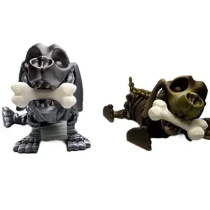 3d Printed Articulating Skeleton Dog Figure with Bone for Decoration fidget skeleton lover
