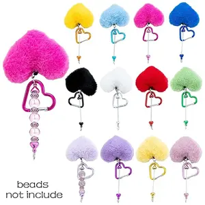 13pcs Beadable Heart Keychain Bars with Pom Pom Ball Fluffy Beaded Keychain Making Kit Metal Blank Bars for DIY Pendant Jewelry Craft Making Purse Bag Charm Women Man Pastel Color, DIY Crafting Wedding, Mother's Day, Best Friend Gift