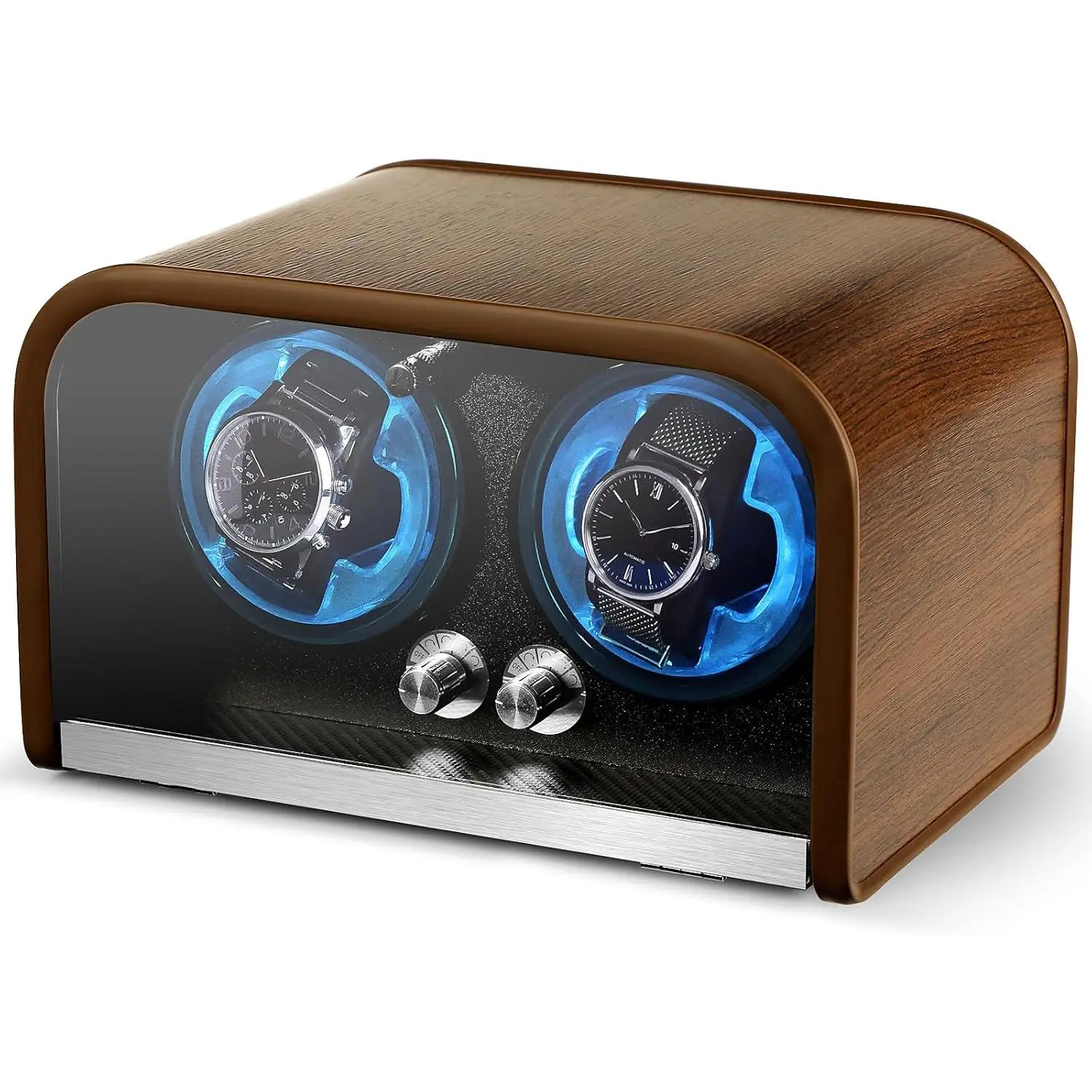 Watch Winder for Automatic Watches, Watch Winders Box for Rolex,Double  Silent , 4 Rotation Mode Setting, Blue Light, Plug-in or 2 *   (not included),  for man